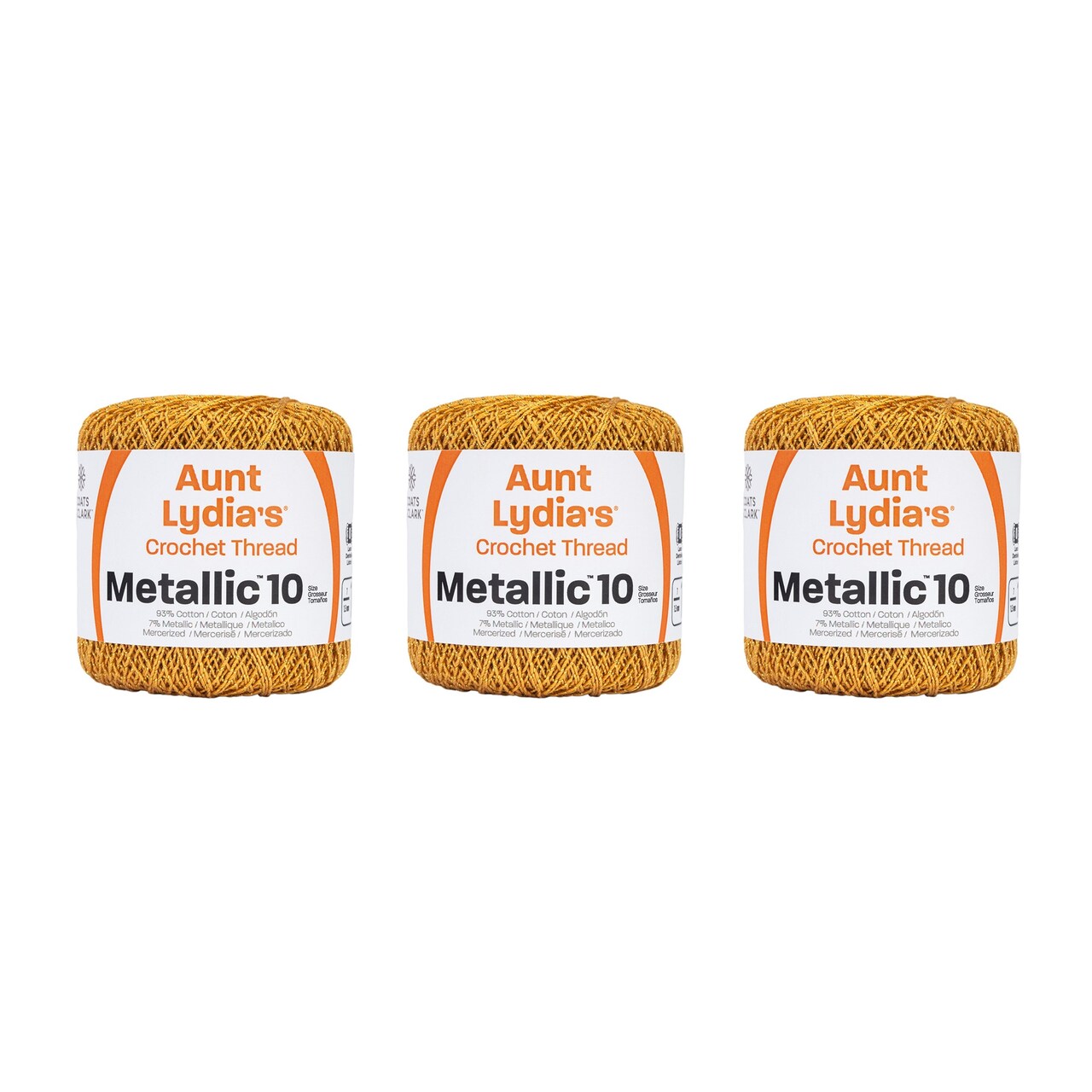 Aunt Lydia Metallic Gold/Gold Yarn - 3 Pack of 100y/91m - Mixed Materials - 10 - 100 Yards - Knitting/Crochet